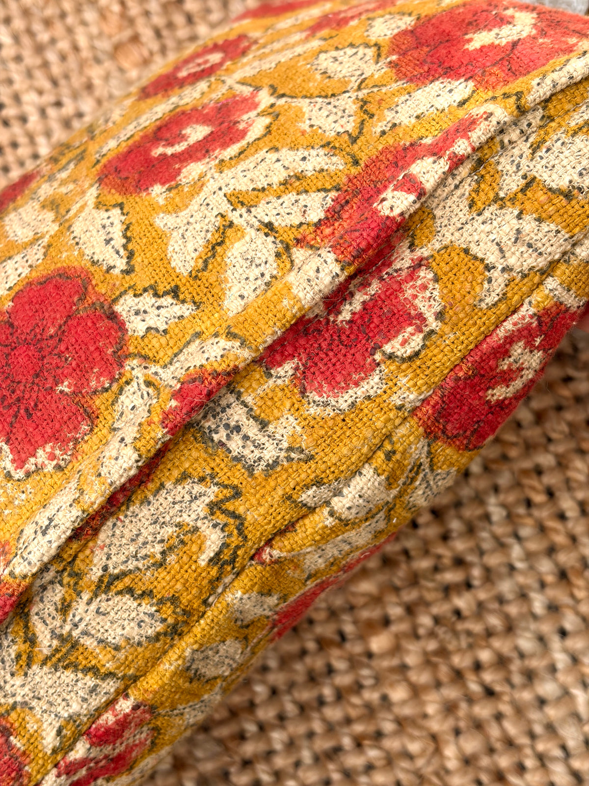Handcrafted Cotton Block Print Cushion Cover with Tassels (50x30 cm)