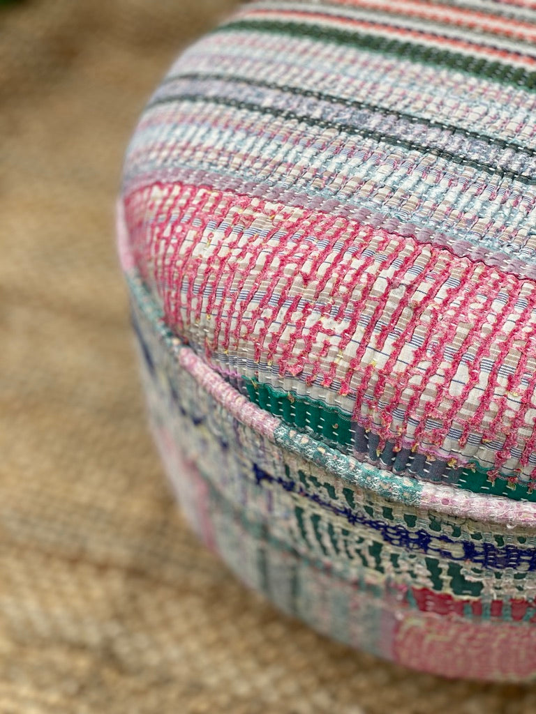 Dawn Bloom - Vintage Kantha Footstool