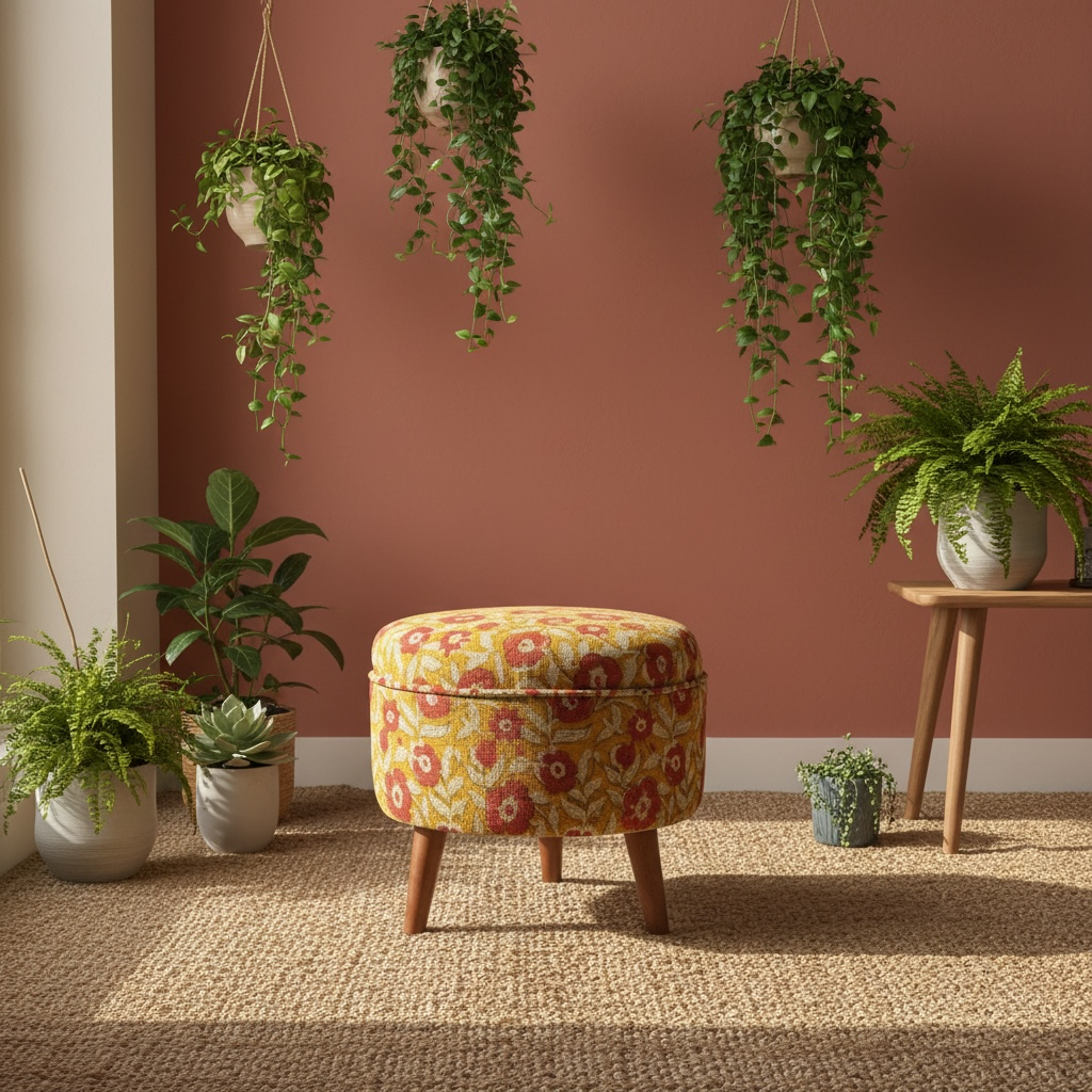 The Marigold Wooden Leg Pouf – Vibrant Autumn Edition