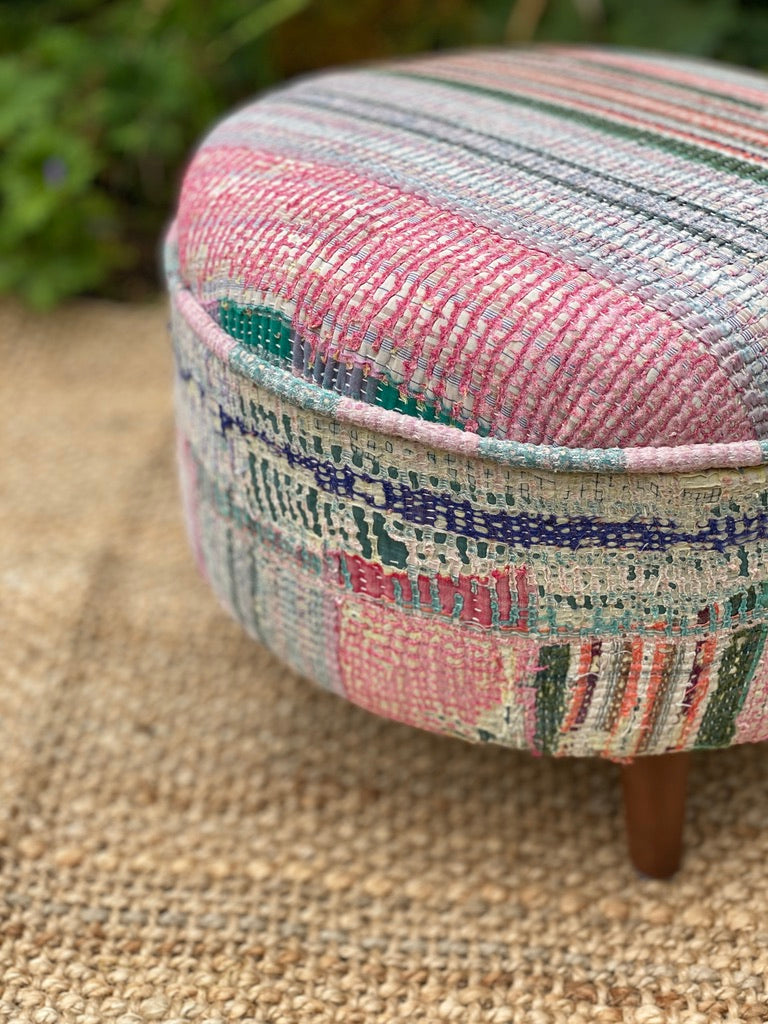 Dawn Bloom - Vintage Kantha Footstool