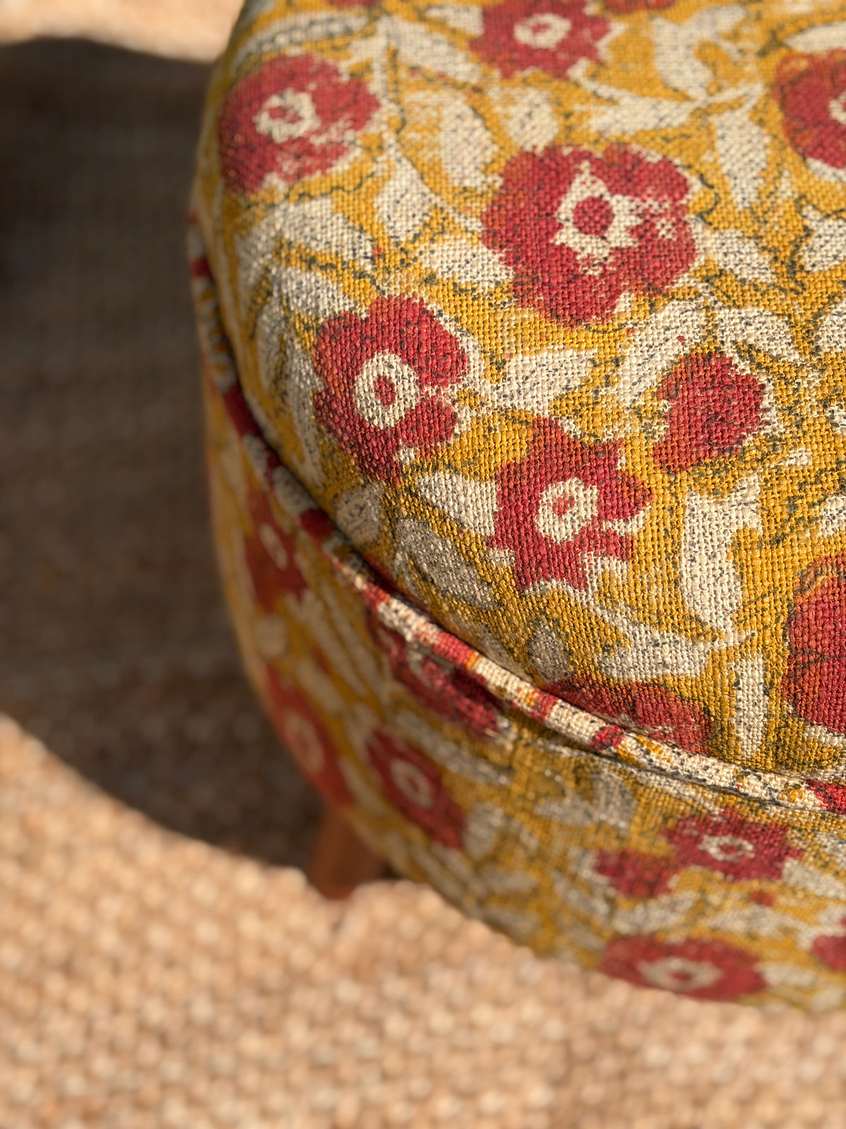 The Marigold Wooden Leg Pouf – Vibrant Autumn Edition