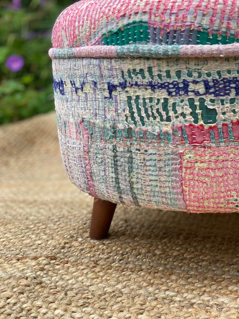 Dawn Bloom - Vintage Kantha Footstool