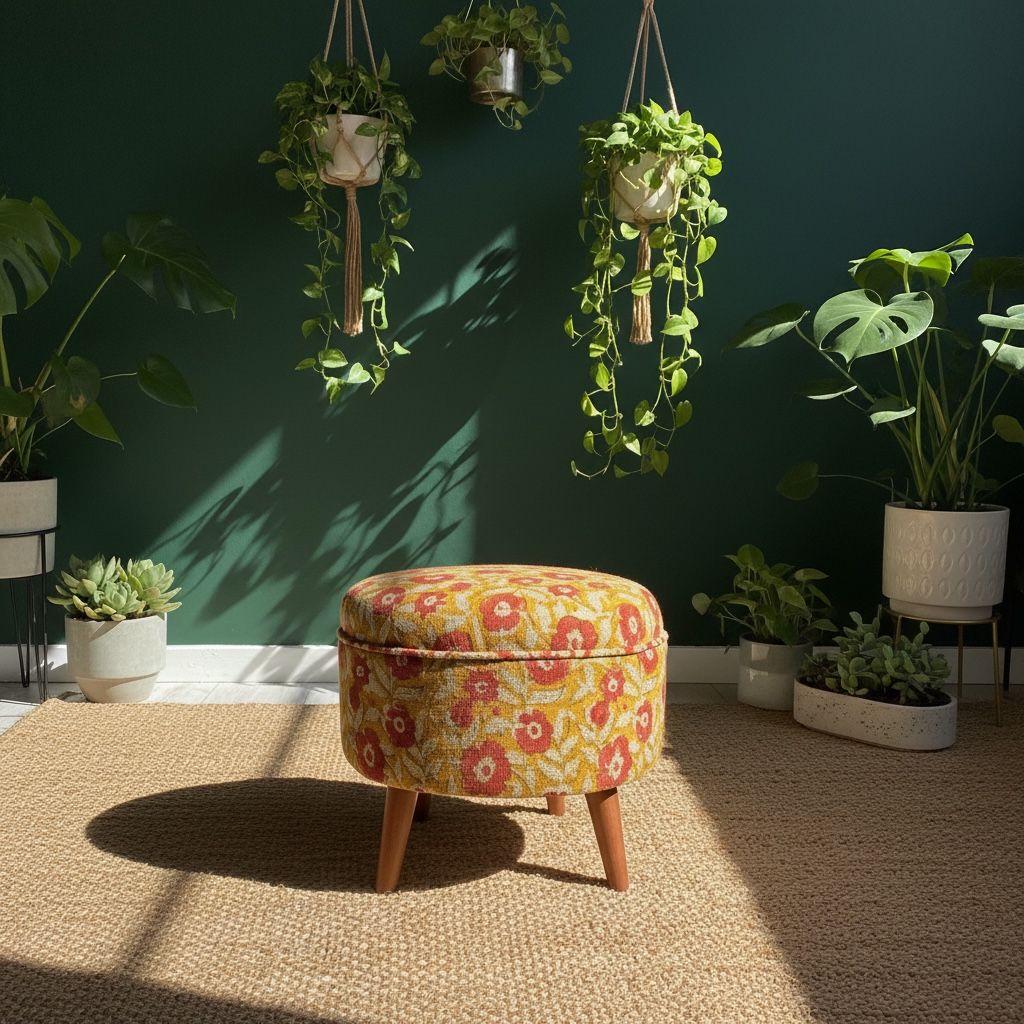 The Marigold Wooden Leg Pouf – Vibrant Autumn Edition