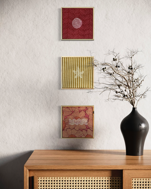 Ocean Echoes Collection – Hand-Block Printed Wall Art (Set of 3)