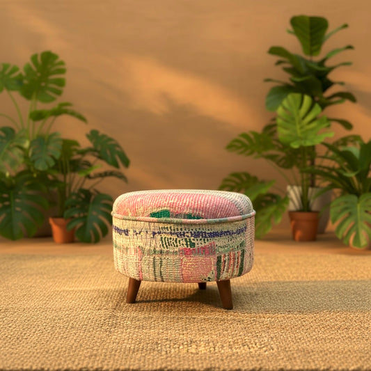 Dawn Bloom - Vintage Kantha Footstool