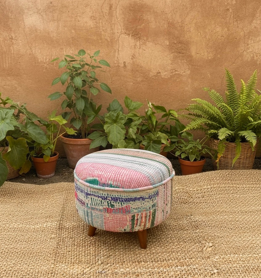 Dawn Bloom - Vintage Kantha Footstool