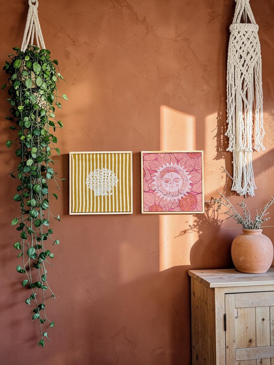 Sunlit Shore — Framed Textile Art Set (Diptych)